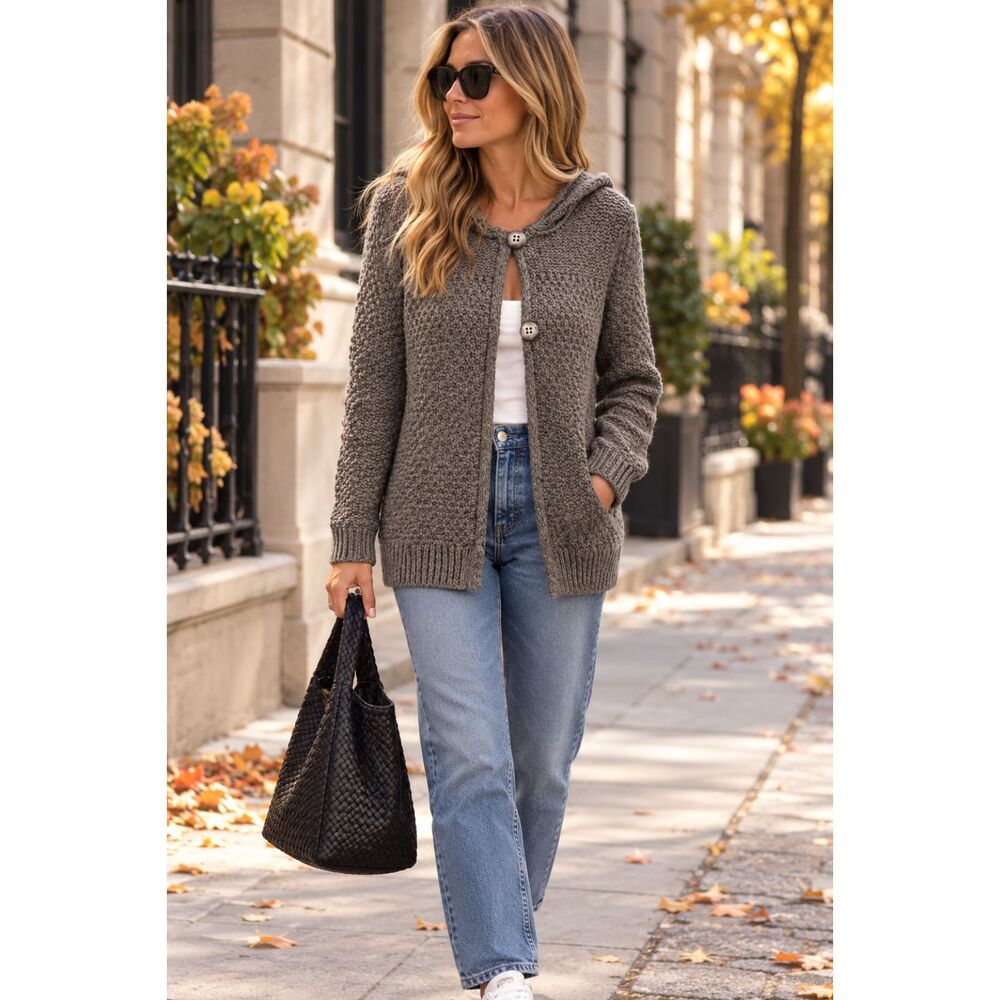 Elisabetta Made in Italy Gray Alpaca Wool Blend Hooded Cardigan Size L